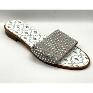 Hill House Home The City Slide Linen Rhinestone Sandals Women's EU 41.5 NWOB